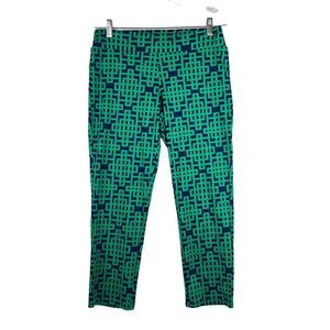 MUD PIE Preppy Geometric Navy & Green Straight Leg Pull On Ankle Pant Size Small